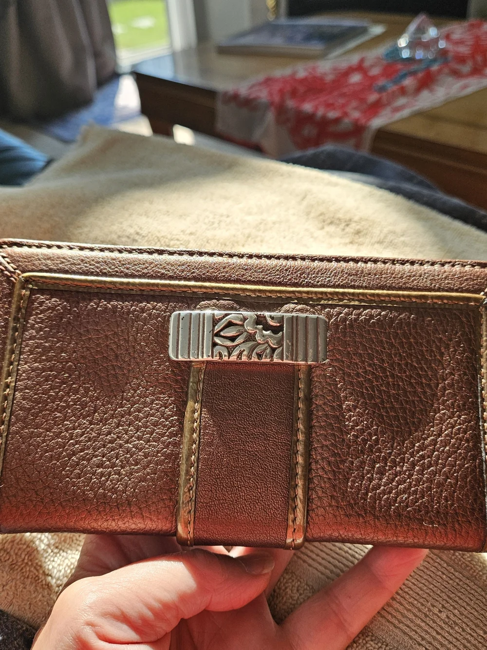 Brighton Organizer Women's Pebbled Leather Wallet with Silver Accent